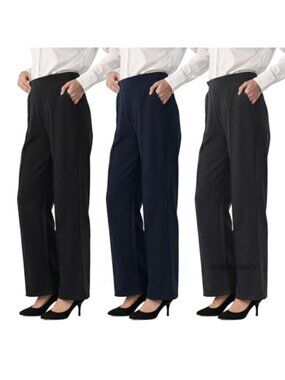 OAKVON Women's Wide Leg Pull On High Rise Work Pants Side Pockets